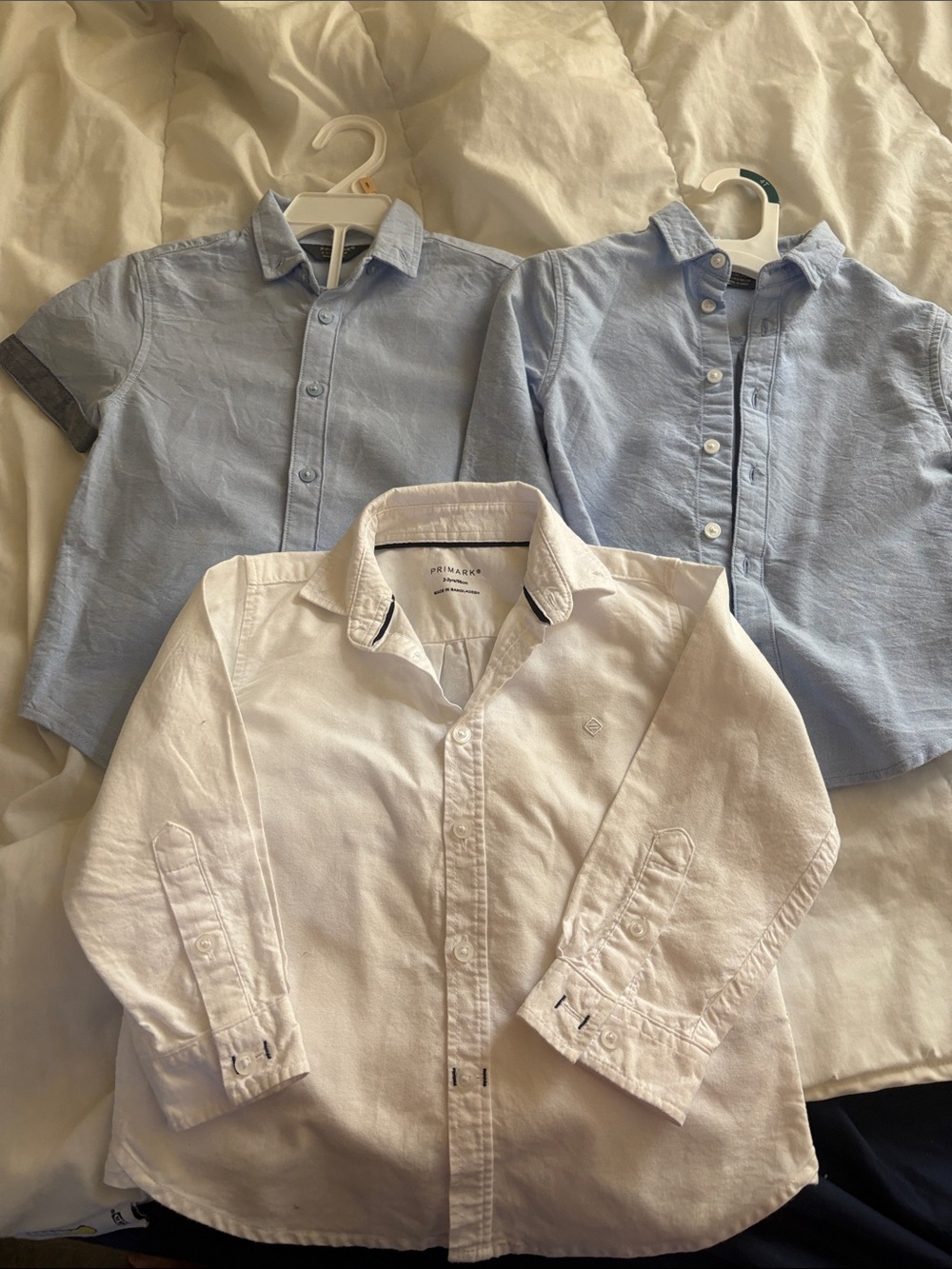 Primark Boys White and Light Blue Button-Down Shirts - Pack of 3